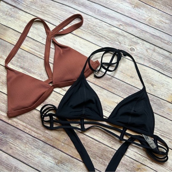 Zaful + Victoria's Secret PINK Small Bikini Top Bundle Black Pink Brown Waffle - Picture 1 of 7